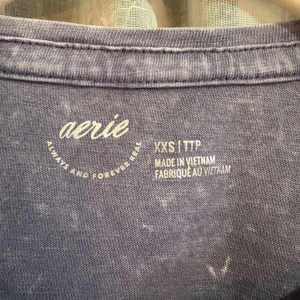 NWOT Aerie Vintage Acid Wash Gray Blue Comfy Women's T-Shirt Top size XXS - Picture 3 of 5